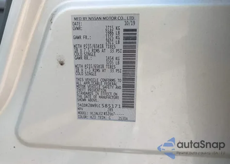 2020 Nissan Pathfinder Sv 2Wd z USA, uszkodzony, nr VIN 5N1DR2BN9LC585171